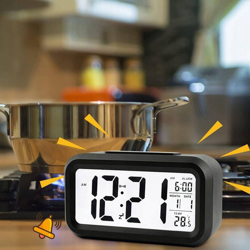 BUDZIK ZEGAR CICHY ELEKTRONICZNY LED PODŚWIETLENIE TERMOMETR