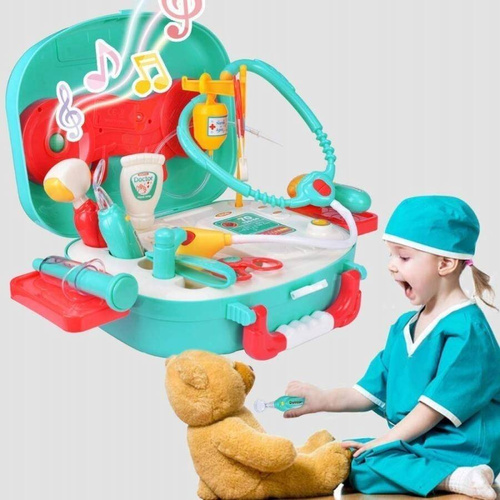 MAŁY LEKARZ DOKTOR W WALIZCE DUŻY ZESTAW ŚWIATŁO DŻWIĘK