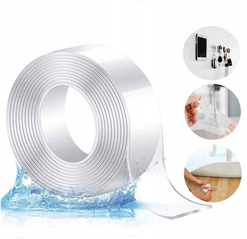 MOCNA TAŚMA DWUSTRONNA KLEJĄCA NANO TAPE WODOODPORNA BEZBARWNA 5m x 2,5cm
