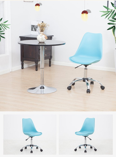 Fotel Krzesło Biurowe Obrotowe Z Poduszką Z Ekoskóry Niebieskie