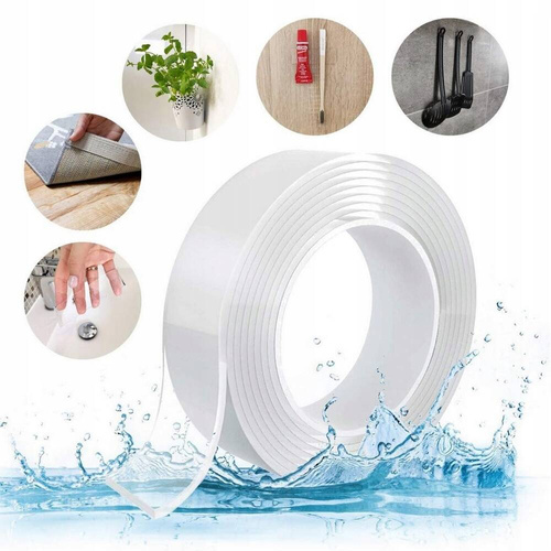 MOCNA TAŚMA DWUSTRONNA KLEJĄCA NANO TAPE WODOODPORNA BEZBARWNA 2m x 2,5cm