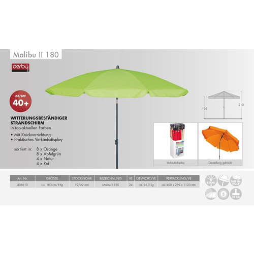 Doppler Parasol Plażowy Malibu II 180cm Czerwony (408610)