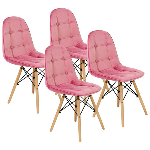 Krzesło Skandynawskie Welurowe Pikowane Tapicerowane 4 szt. Antyczny Róż