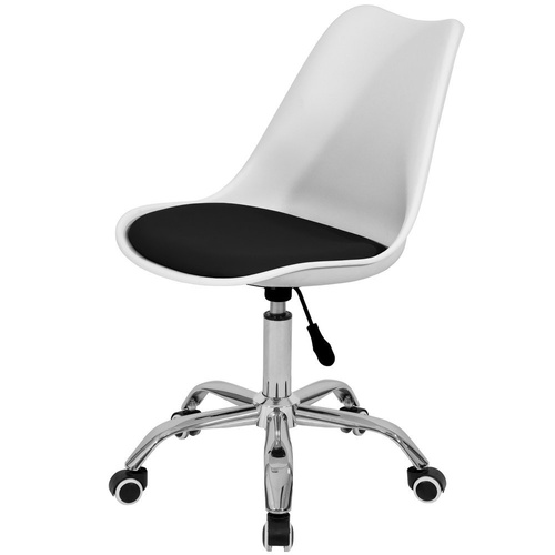 Fotel Krzesło Biurowe Obrotowe Z Poduszką Z Ekoskóry Biało-Czarne