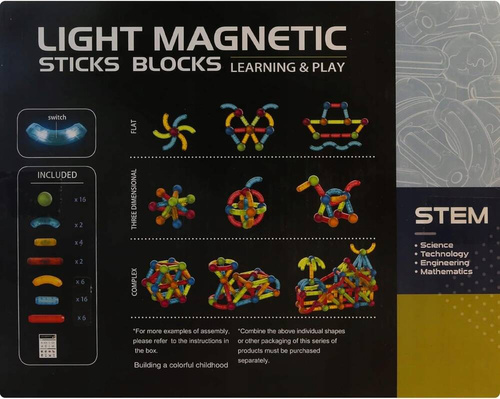 KLOCKI PATYCZKI MAGNETYCZNE KULKI ŚWIECĄCE ZESTAW 52 elem.