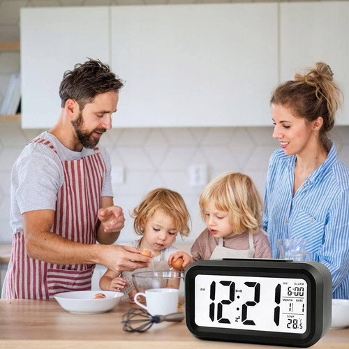 BUDZIK ZEGAR CICHY ELEKTRONICZNY LED PODŚWIETLENIE TERMOMETR