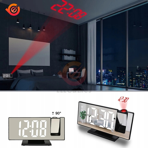 ZEGAR BUDZIK ELEKTRONICZNY CYFROWY LED TEMPERATURA PROJEKTOR