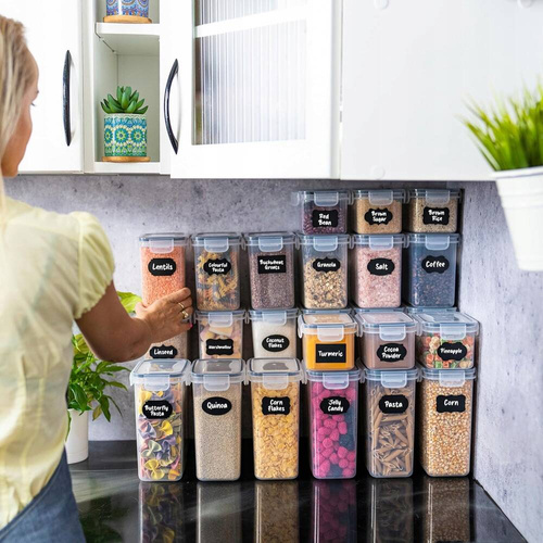 ZESTAW 24szt POJEMNIKÓW DO PRZECHOWYWANIA ŻYWNOŚCI SZCZELNE ETYKIETY MIARKI