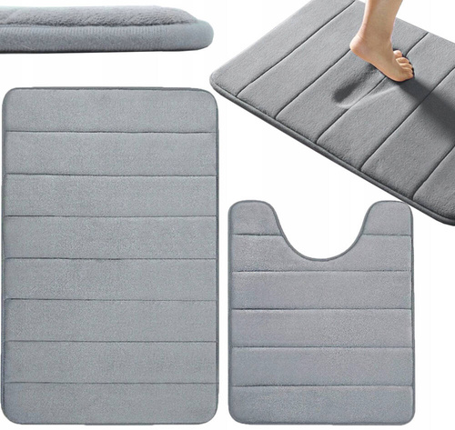 Dywaniki Łazienkowe Szare Antypoślizgowe Zestaw 2szt