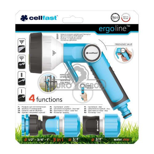 Cellfast Zestaw Zraszacz Pistoletowy 4-funkcyjny + Złącza Ergo Line 3/4'' 53-545