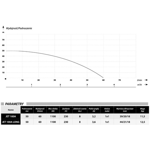 IBO Pompa Powierzchniowa JET 100A LONG 1100W 230V