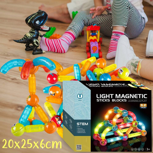 KLOCKI PATYCZKI MAGNETYCZNE KULKI ŚWIECĄCE ZESTAW 52 elem.