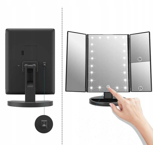 LUSTERKO KOSMETYCZNE PODŚWIETLANE POWIĘKSZAJĄCE SKŁADANE LED 22 DIODY