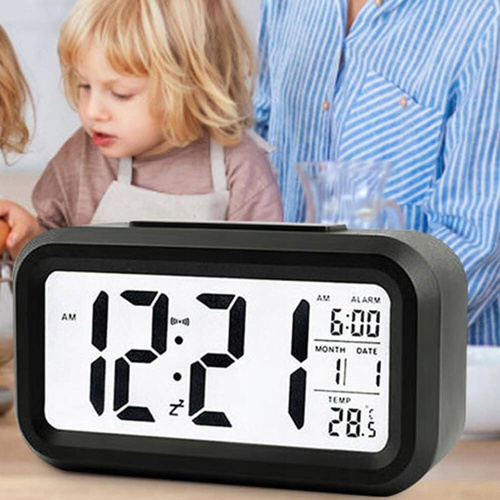 BUDZIK ZEGAR CICHY ELEKTRONICZNY LED PODŚWIETLENIE TERMOMETR
