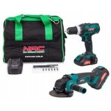 NAC CDB-AGE-LI-20V Zestaw Wiertarko-Wkrętarka + Szlifierka Kątowa AKKU MultiSystem 20V + 2x Akumulator