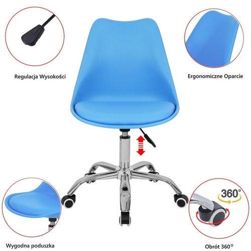 Fotel Krzesło Biurowe Obrotowe Z Poduszką Z Ekoskóry Niebieskie