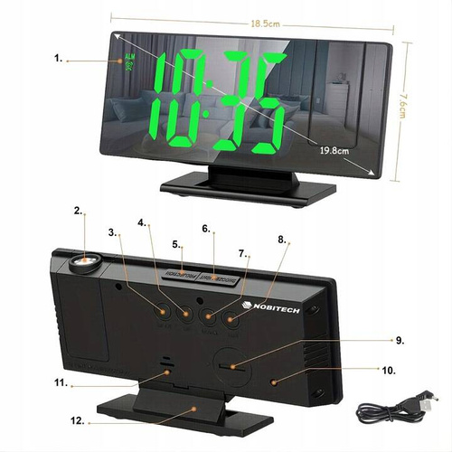 ZEGAR BUDZIK ELEKTRONICZNY CYFROWY LED TEMPERATURA PROJEKTOR