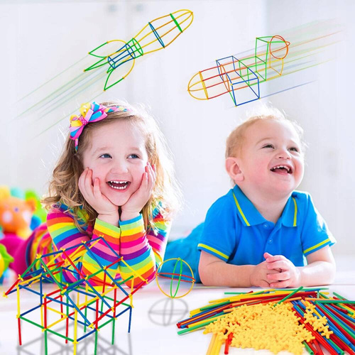 ŚWIECĄCE SŁOMKI KONSTRUKCYJNE KLOCKI 3D DUŻY ZESTAW 1000 elem.