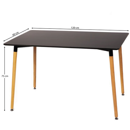 Stół Czarny Prostokątny 120 x 60 cm Do Kuchni Jadalni