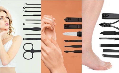 ZESTAW DO MANICURE PAZNOKCI PRZYBORNIK ETUI 24 el