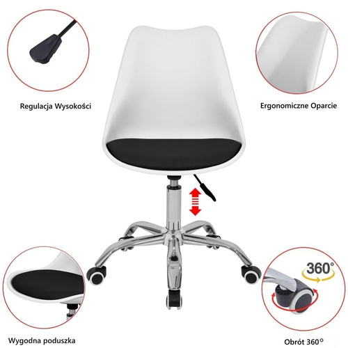 Fotel Krzesło Biurowe Obrotowe Z Poduszką Z Ekoskóry Biało-Czarne