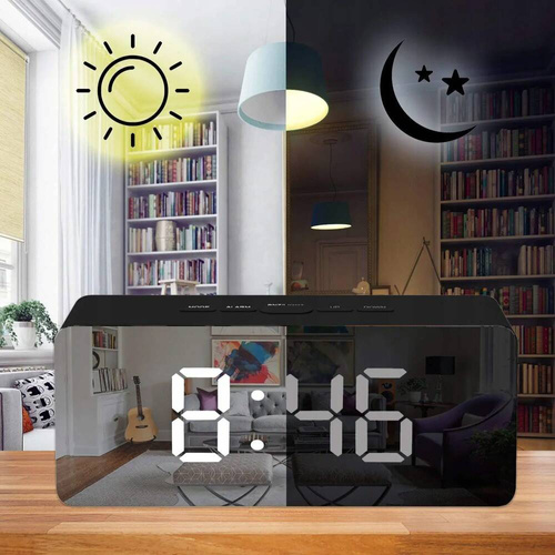 BUDZIK ZEGAR CYFROWY LED TERMOMETR LUSTERKO