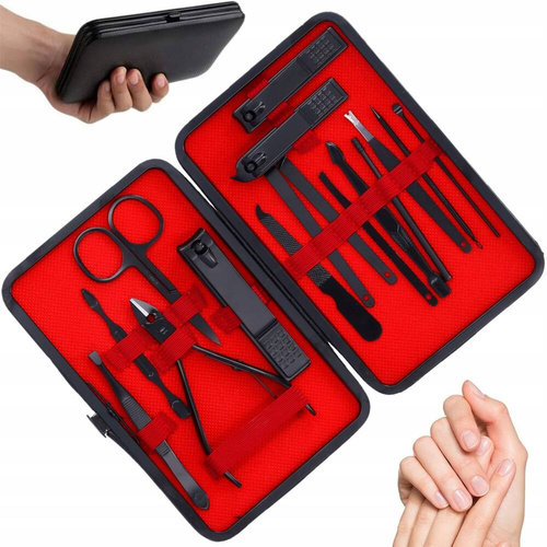 ZESTAW DO MANICURE PAZNOKCI PRZYBORNIK ETUI 16 el