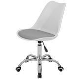 Fotel Krzesło Biurowe Obrotowe Z Poduszką Z Ekoskóry Biało-Szare