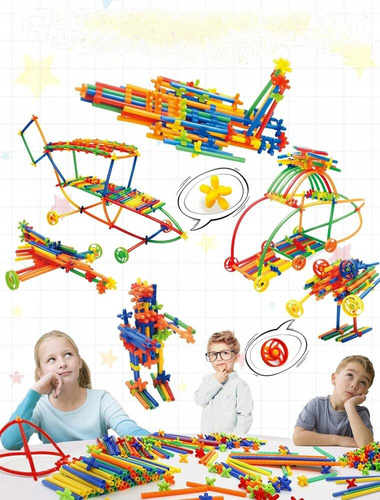 ŚWIECĄCE SŁOMKI KONSTRUKCYJNE KLOCKI 3D DUŻY ZESTAW 1000 elem.