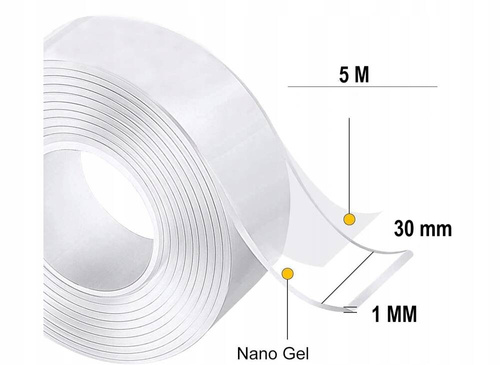 MOCNA TAŚMA DWUSTRONNA KLEJĄCA NANO TAPE WODOODPORNA BEZBARWNA 5m x 3cm