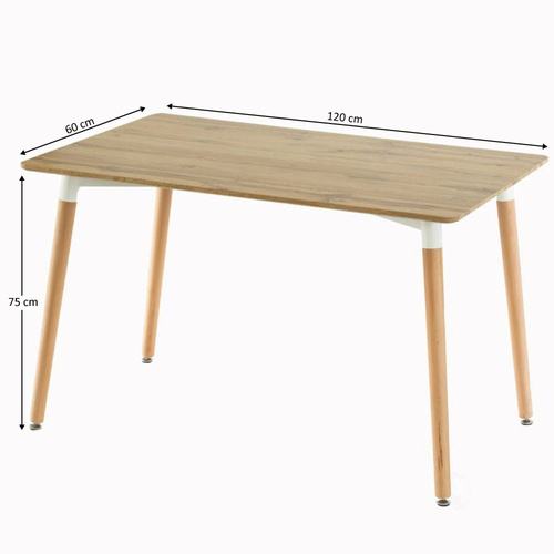 Prostokątny Stół Skandynawski Do Kuchni Jadalni 120 x 60cm Drewno Bukowe