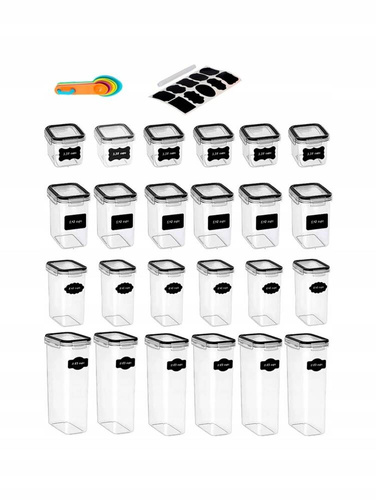 ZESTAW 24szt POJEMNIKÓW DO PRZECHOWYWANIA ŻYWNOŚCI SZCZELNE ETYKIETY MIARKI