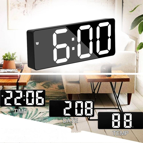 BUDZIK ZEGAR ELEKTRONICZNY PODSWIETLENIE LED TERMOMETR 