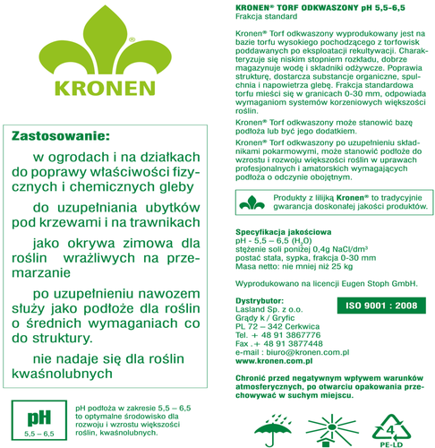 Kronen Torf Odkwaszony 200l Paleta 20 sztuk