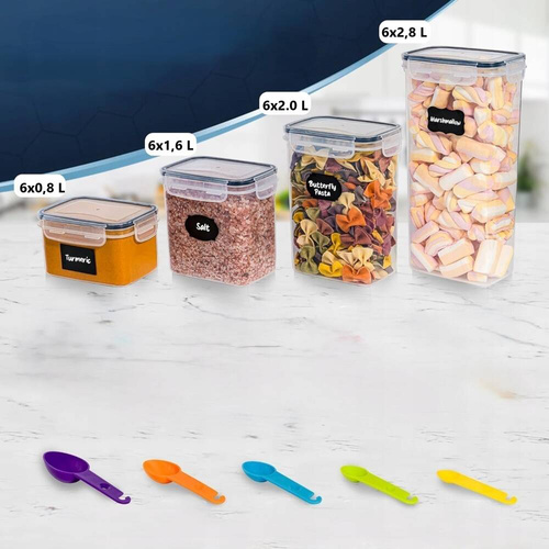 ZESTAW 24szt POJEMNIKÓW DO PRZECHOWYWANIA ŻYWNOŚCI SZCZELNE ETYKIETY MIARKI