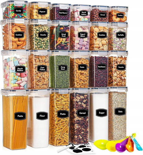 ZESTAW 24szt POJEMNIKÓW DO PRZECHOWYWANIA ŻYWNOŚCI SZCZELNE ETYKIETY MIARKI