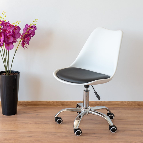 Fotel Krzesło Biurowe Obrotowe Z Poduszką Z Ekoskóry Biało-Czarne