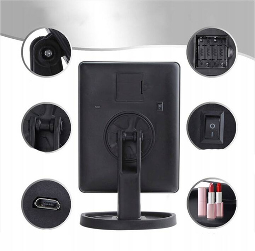 LUSTERKO KOSMETYCZNE PODŚWIETLANE POWIĘKSZAJĄCE SKŁADANE LED 22 DIODY