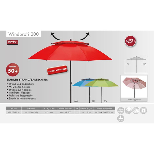 Doppler Parasol Plażowy Windprofi 200cm Niebieski (411607 821)