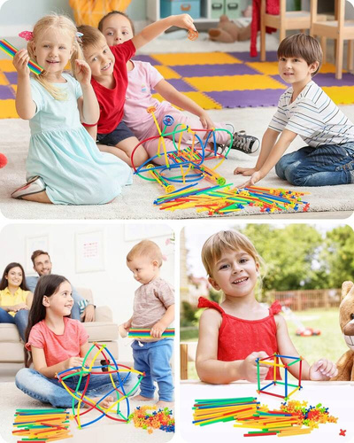 ŚWIECĄCE SŁOMKI KONSTRUKCYJNE KLOCKI 3D DUŻY ZESTAW 1000 elem.