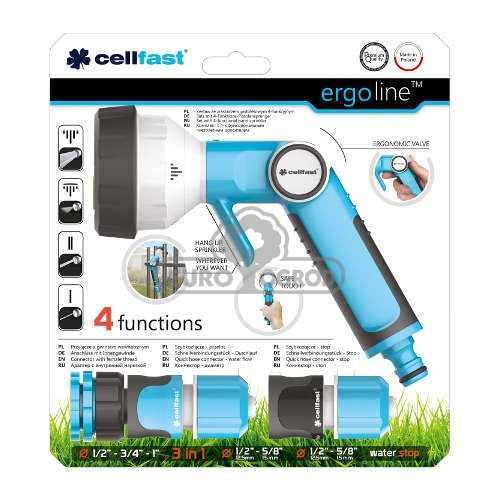 Cellfast Zestaw Zraszacz Pistoletowy 4-funkcyjny + Złącza Ergo Line 1/2'' 53-540