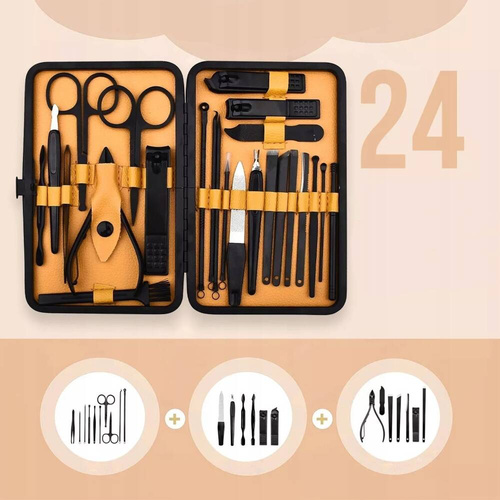 ZESTAW DO MANICURE PAZNOKCI PRZYBORNIK ETUI 24 el