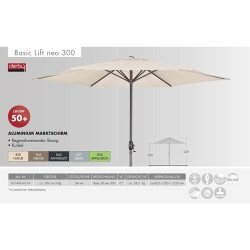 Doppler Parasol Ogrodowy Basic Lift NEO 300 Antracytowy (431442 840)